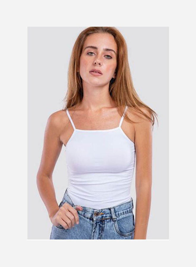 Mesery Cotton Stretch Plain Spaghetti Top White - Image 1