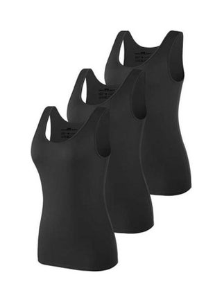 Bundle Of Three Cotton Stretch Plain Tank Tops Black