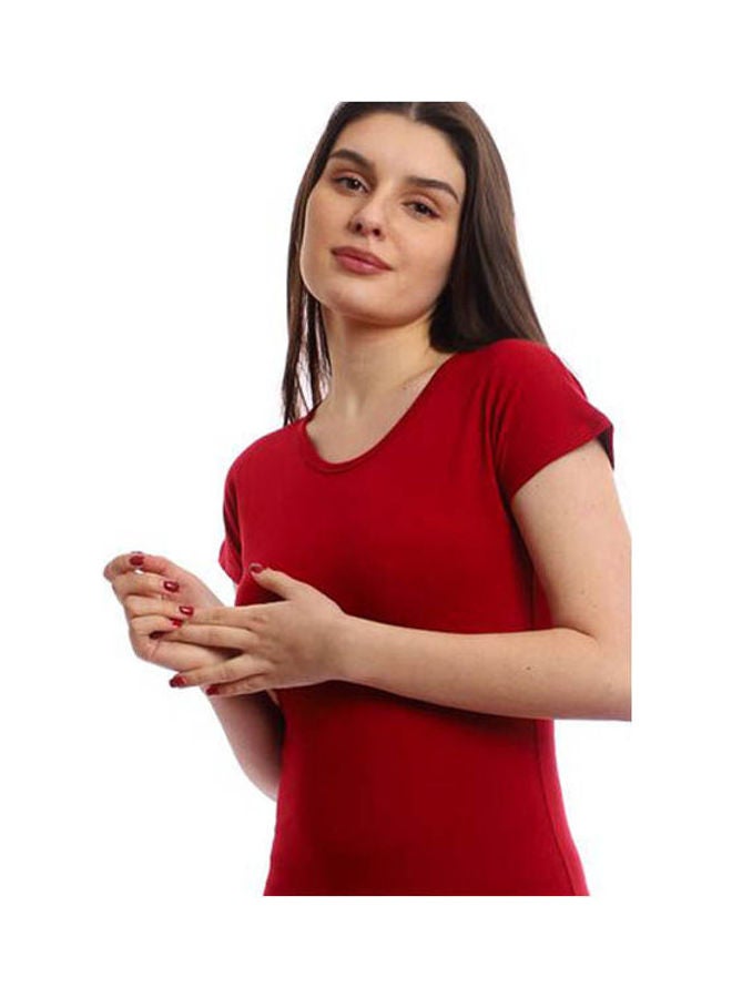 Mesery Dress Cotton Short Sleves Red  - Image 4