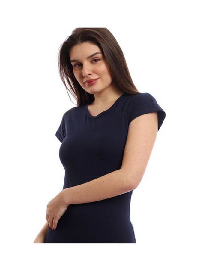 Mesery Dress Cotton Short Sleves Navy Blue  - Image 4