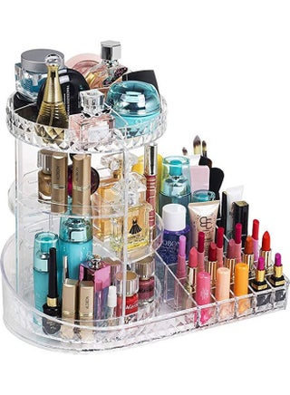 Rotating Makeup Organizer Station Nail Bar, 360 Degree Rotating Adjustable Carousel With Large Tray Clear - v1649761639/N53127864A_1