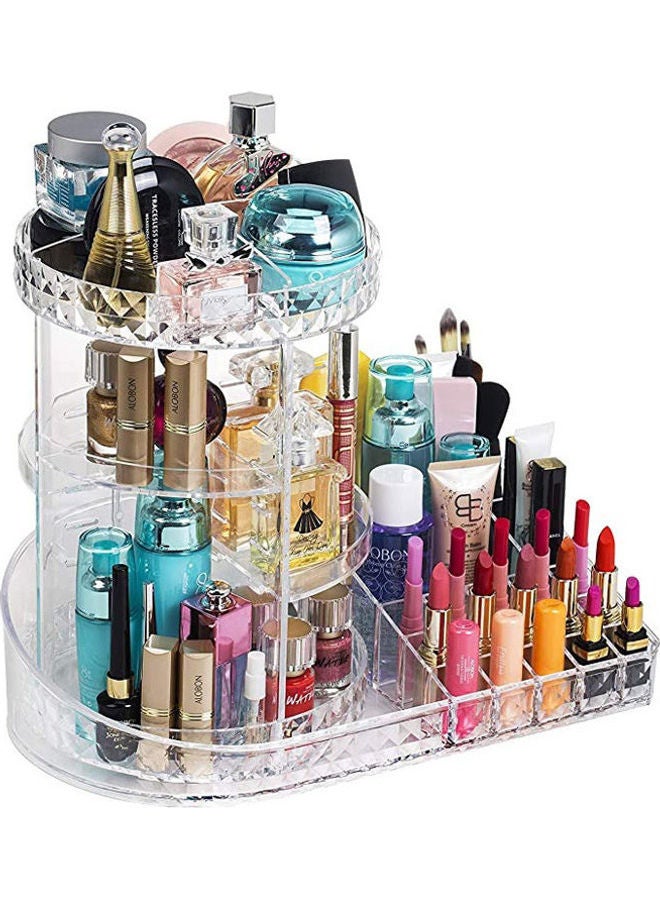 Generic Rotating Makeup Organizer Station Nail Bar, 360 Degree Rotating Adjustable Carousel With Large Tray Clear 
