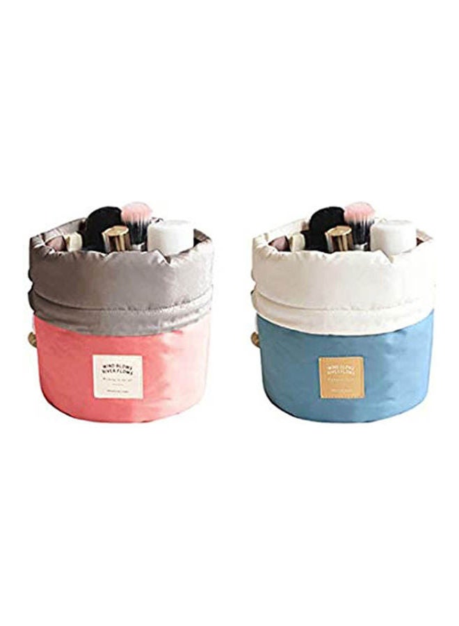 2 Pack Waterproof Travel Makeup Cosmetic Organizer Toiletry Storage Bag Dresser Pouch Round Cylinder Pink - Image 1