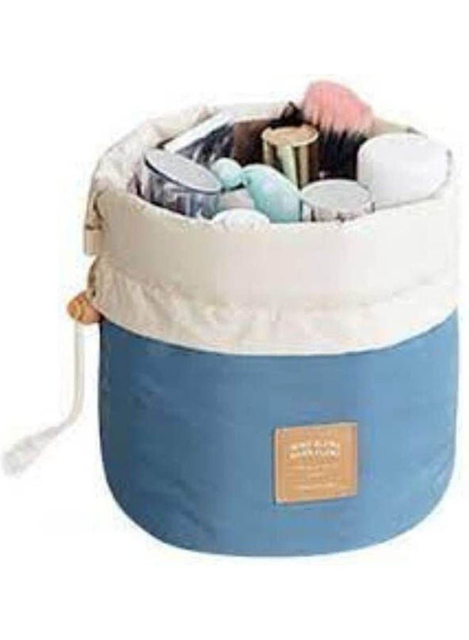 Waterproof Travel Makeup Cosmetic Organizer Toiletry Storage Bag Dresser Pouch Round Cylinder Blue - Image 1