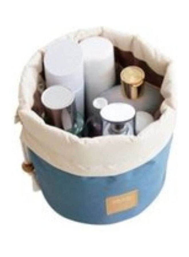 Waterproof Travel Makeup Cosmetic Organizer Toiletry Storage Bag Dresser Pouch Round Cylinder Blue - Image 2
