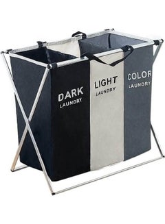 Nordic Fabric Folding Large Laundry Basket 3 Bag Triple Laundry Sorter Home Compartment With Bracket Oxford Cloth Hamper Multicolour