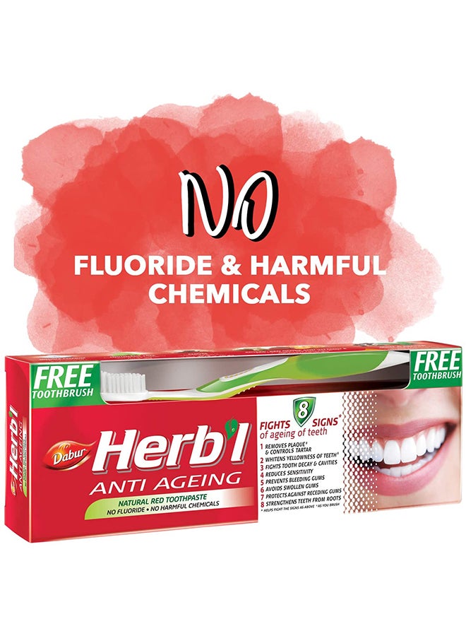دابر معجون أسنان عشبي مضاد للشيخوخة أحمر طبيعي مع فرشاة أسنان مجانية 150جرام - Image 2