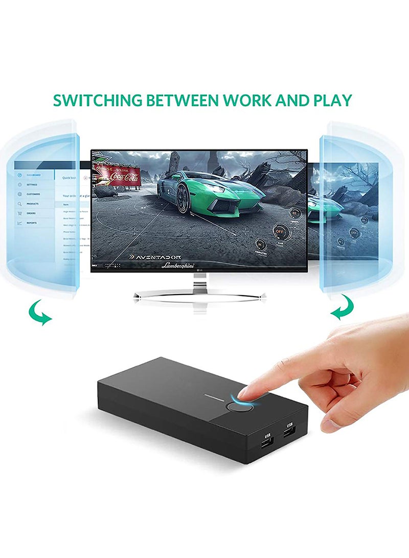 Noon East - 3 Port USB KVM Switch Box VGA Video Sharing Adapter 2 In 1 Out USB VGA KVM Switch Black - Image 1