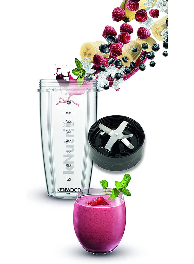 KENWOOD Personal Blender Smoothie Maker  With  &  Tritan Smoothie2Go Bottle and Lid, Ice Crush Function 700 ml 600 W BSP70.180SI Silver