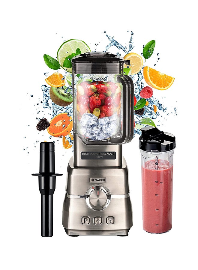 Premium Power Blender Smoothie Maker With Tritan Jar,  Smoothie 2Go Bottle & Lid, Blender Tamper/Food Presser, 6 Speed+3 Preset Programs, Ice Crush Function 3 L 1500 W BLM91.640SS silver 