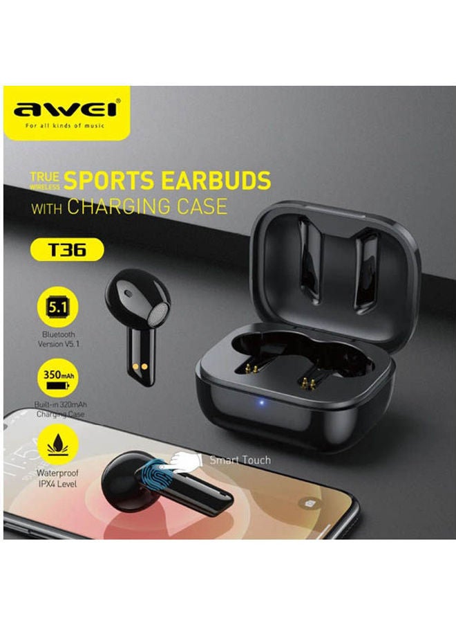 Awei - TWS Wireless Earphones Bass Bluetooth 5.1 Mini Sport Earbuds With Mic in-Ear Game Headset Touch Control Black - Image 1