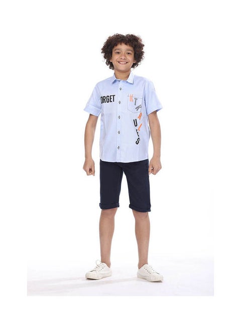 printed short-sleeved shirt with pocket Blue