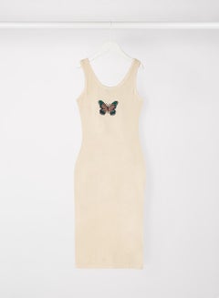 Sivvi x GenM Butterfly Embroidered Midi Dress Beige  - Image 1