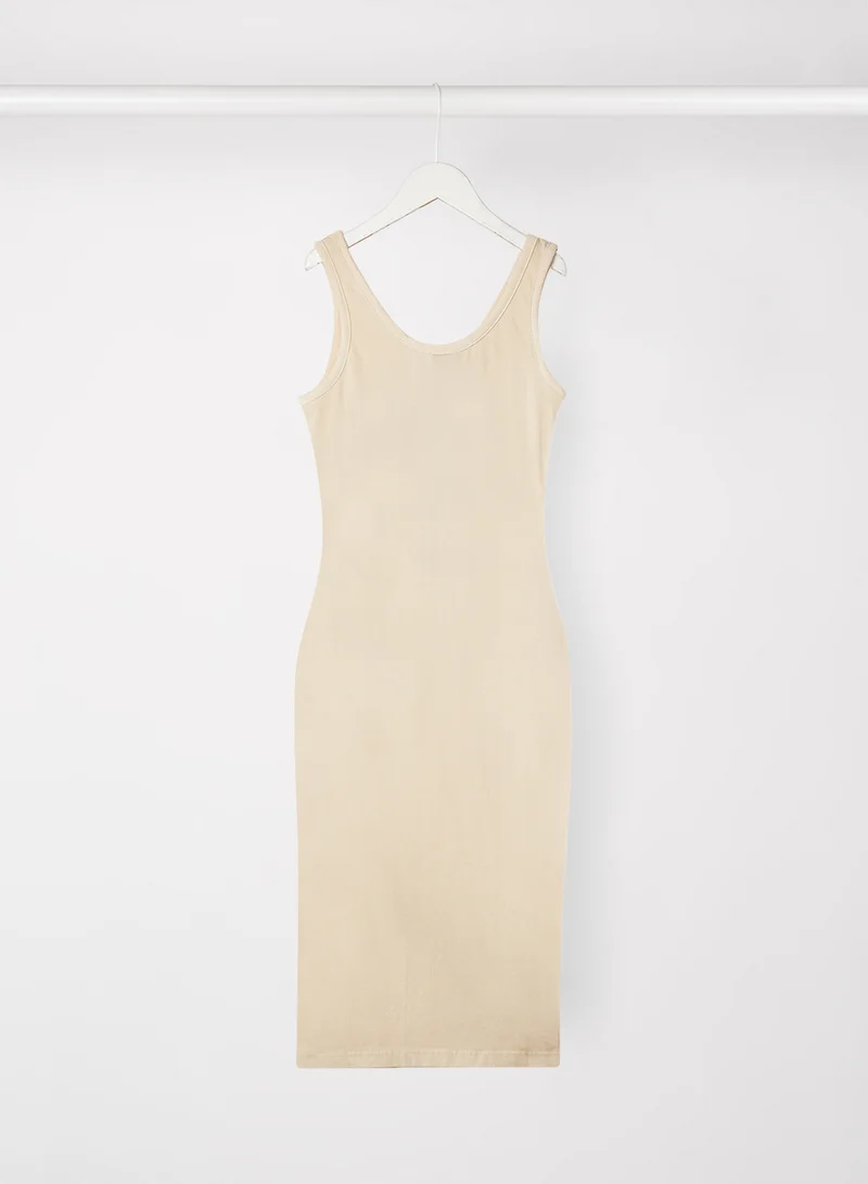 Sivvi x GenM Butterfly Embroidered Midi Dress Beige