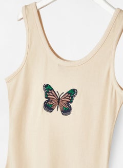 Sivvi x GenM Butterfly Embroidered Midi Dress Beige  - Image 3
