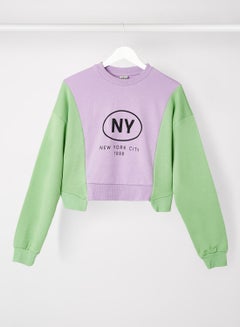 Sivvi x D'Atelier Colourblock Sweatshirt Purple/Green  - Image 1