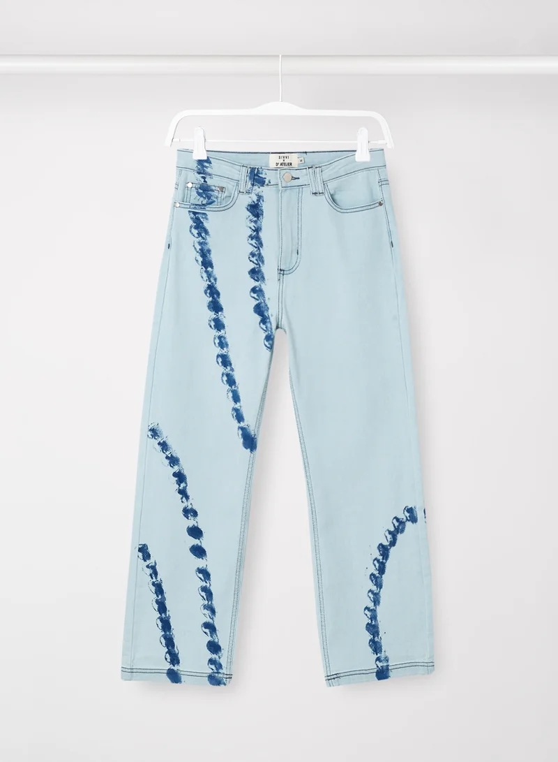 Sivvi x D'Atelier Tie-Dye Print Jeans Light Blue