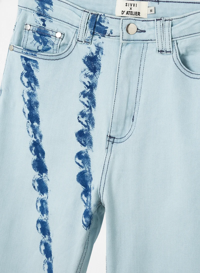 Sivvi x D'Atelier Tie-Dye Print Jeans Light Blue