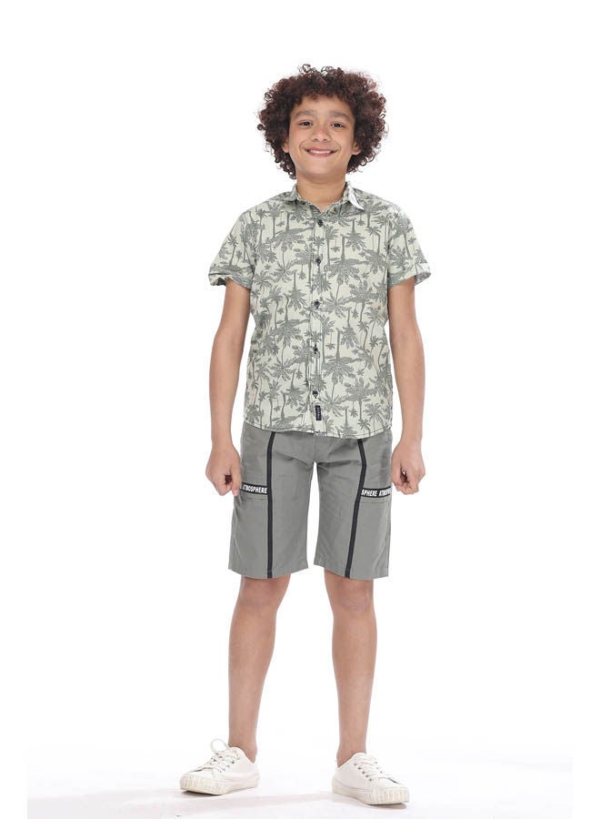 KTK by Katakit - Casual Short Sleeve Shirt Printed with a palm tree Olive - Image 1
