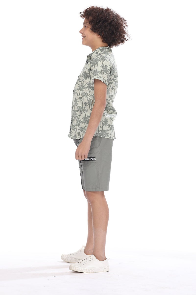 KTK by Katakit - Casual Short Sleeve Shirt Printed with a palm tree Olive - Image 1