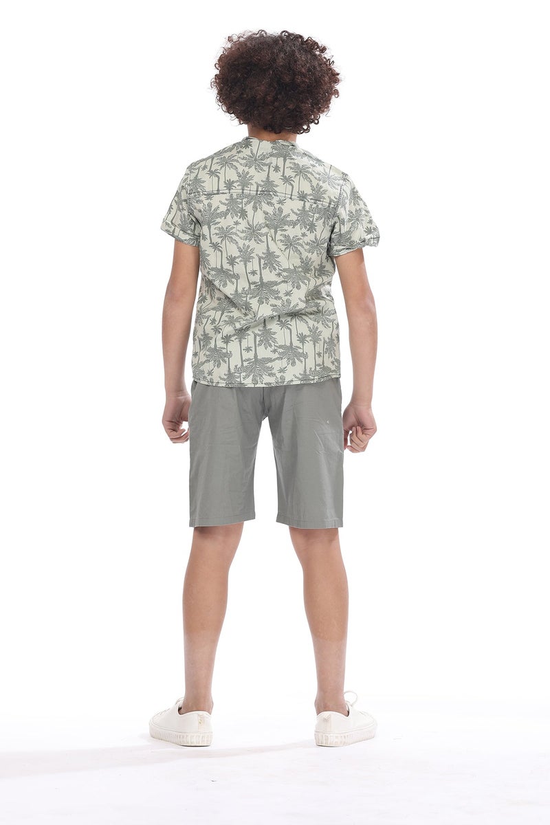 KTK by Katakit - Casual Short Sleeve Shirt Printed with a palm tree Olive - Image 1