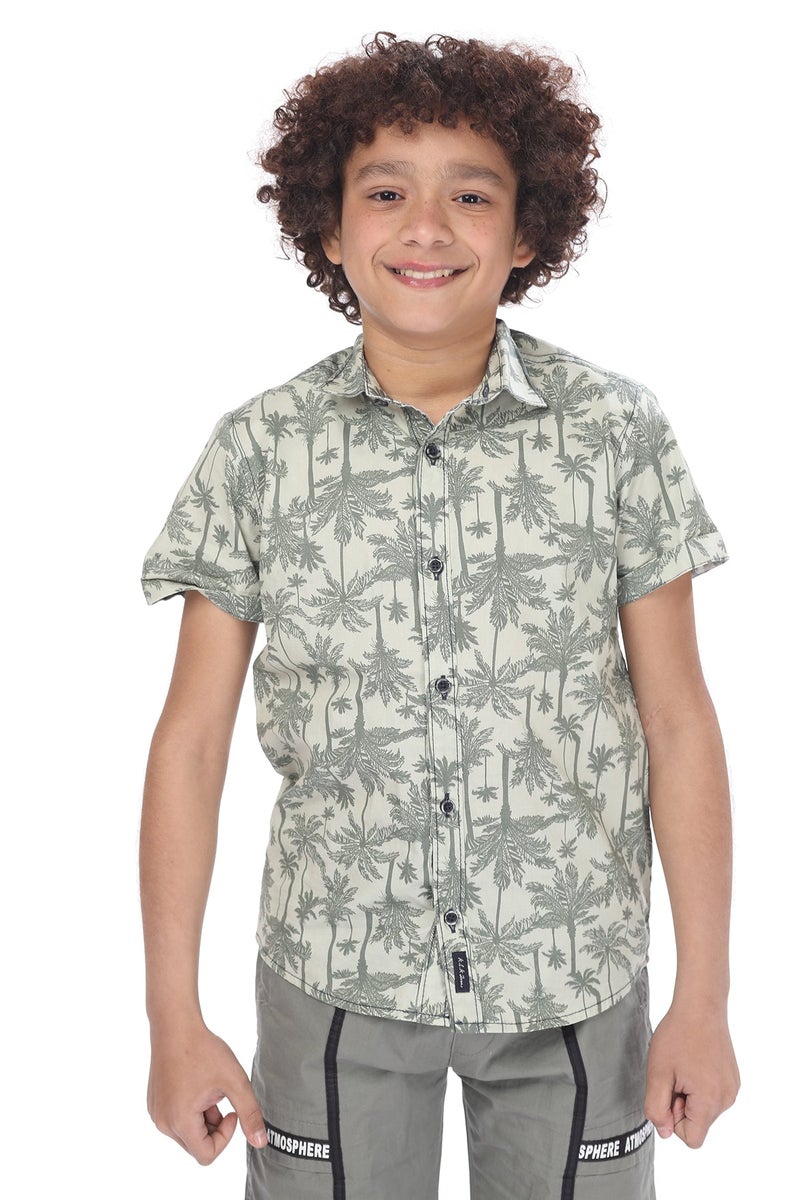 KTK by Katakit - Casual Short Sleeve Shirt Printed with a palm tree Olive - Image 1