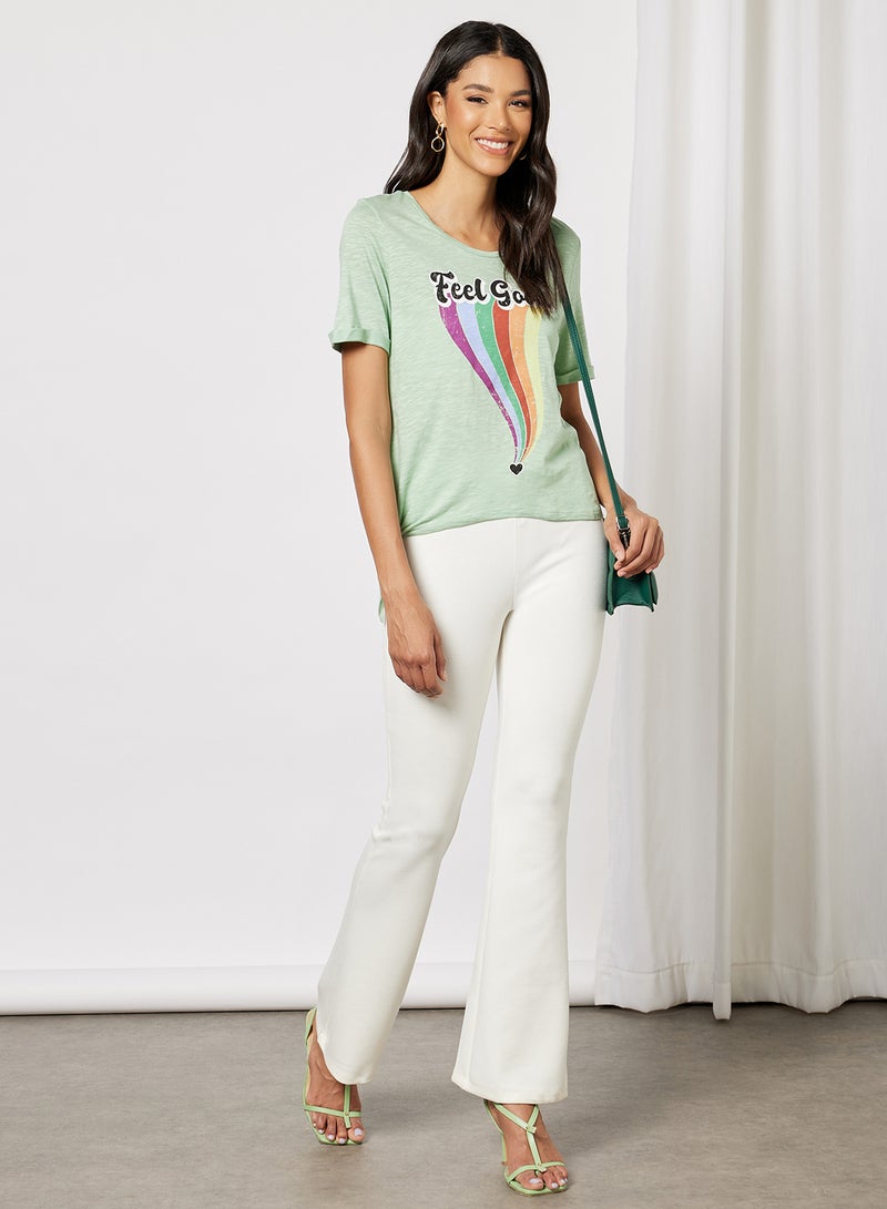 ONLY - Slogan Print T-Shirt Frosty Green - Image 1