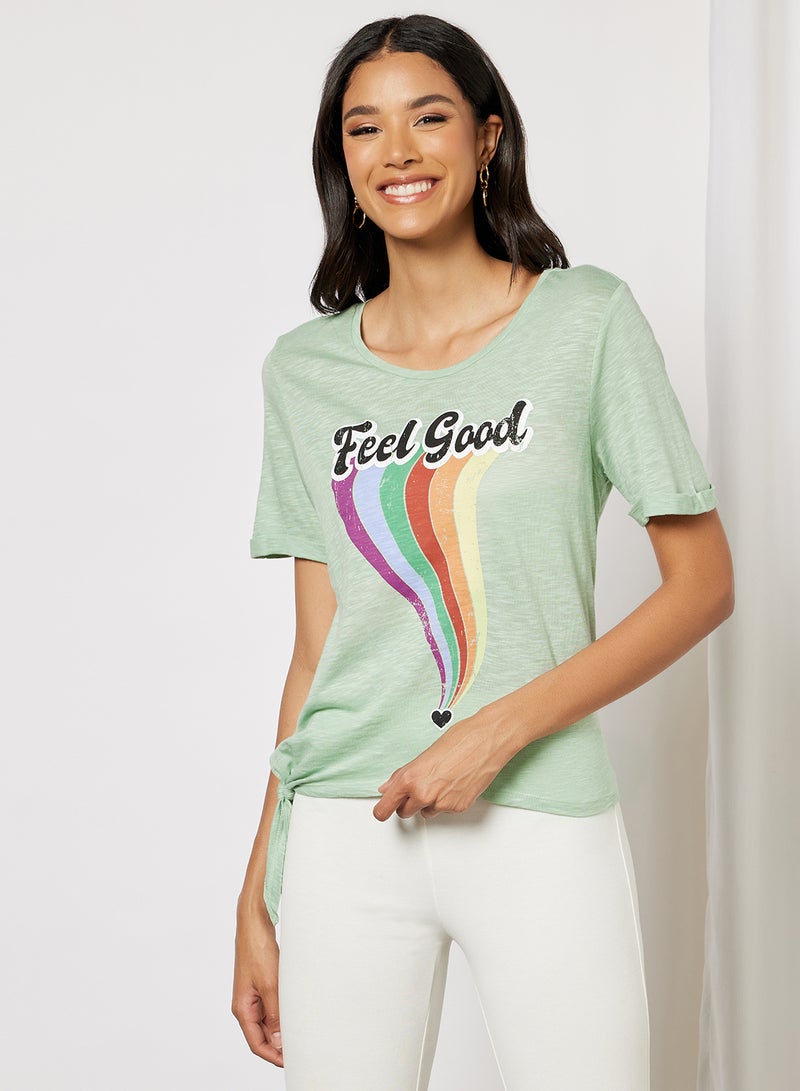 ONLY - Slogan Print T-Shirt Frosty Green - Image 1