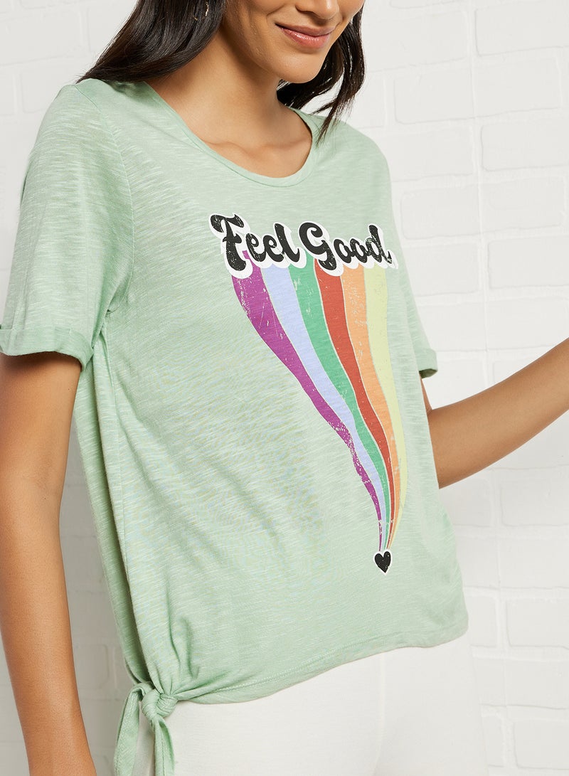 ONLY - Slogan Print T-Shirt Frosty Green - Image 1