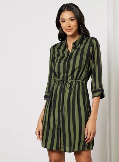 ONLY Stripe Print Shirt Dress Green