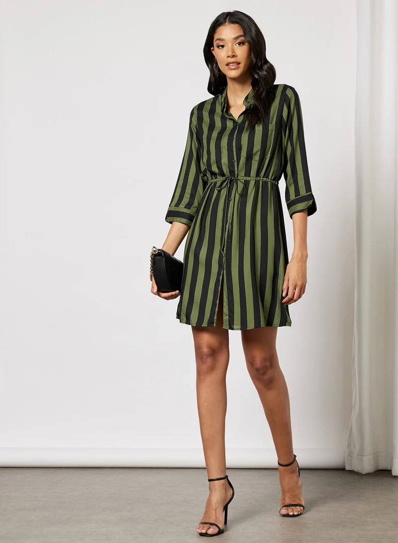 ONLY Stripe Print Shirt Dress Green