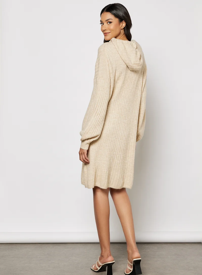 ONLY Ribbed Hooded Dress Light Beige
