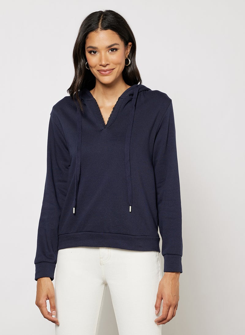 ONLY Solid Lace Hoodie Navy - Image 1