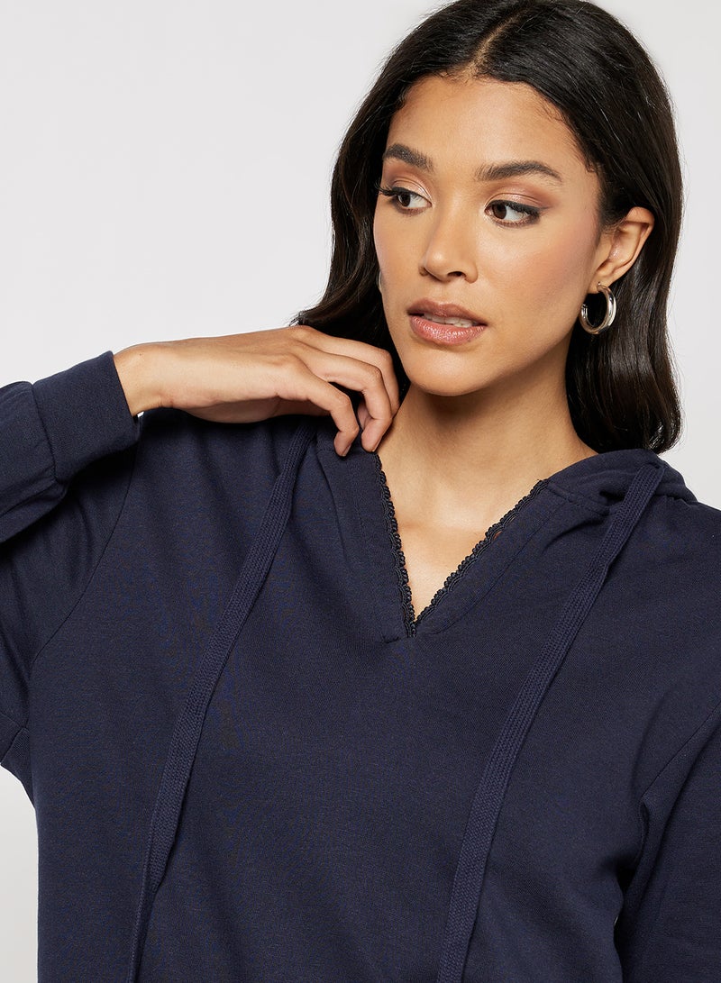 ONLY Solid Lace Hoodie Navy - Image 3
