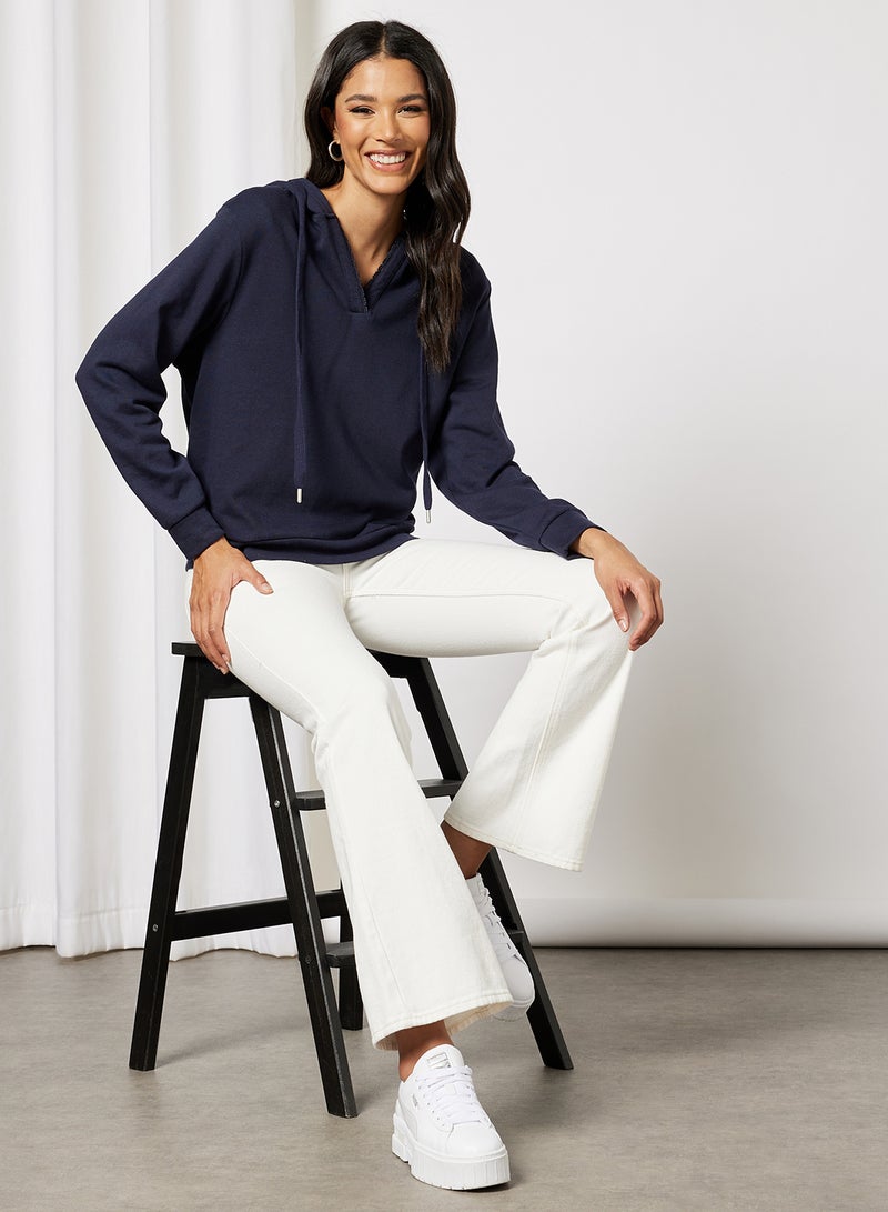 ONLY Solid Lace Hoodie Navy - Image 4