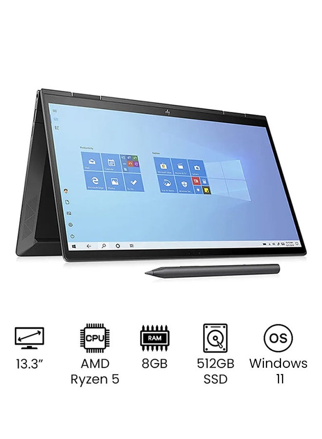 HP - ENVY x360 2 in 1 Laptop 13-AY1001NE With 13.3Inch Full HD Display touch screen, AMD Ryzen 5 processor/ 8GB RAM/ 512GB SSD, AMDRadeon Graphics/ Windows 11/International Version English Nightfall Black Aluminum - Image 1