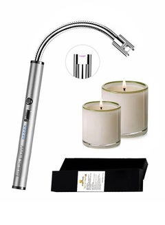 Rock Pow 360 Degree Windproof Flameless Flexible Neck Long USB Type-C Rechargeable Electric Candle Arc Lighter With LED Battery Display And Safety Switch Silver 26 x 1.5 x 1.5cm  - Image 1