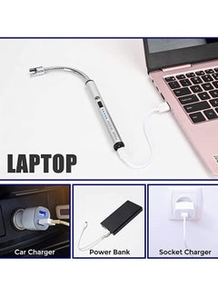 Rock Pow 360 Degree Windproof Flameless Flexible Neck Long USB Type-C Rechargeable Electric Candle Arc Lighter With LED Battery Display And Safety Switch Silver 26 x 1.5 x 1.5cm  - Image 5