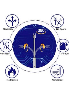 Rock Pow 360 Degree Windproof Flameless Flexible Neck Long USB Type-C Rechargeable Electric Candle Arc Lighter With LED Battery Display And Safety Switch Silver 26 x 1.5 x 1.5cm  - Image 2