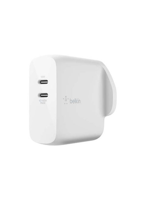 Belkin BoostCharge Dual USB-PD GaN Wall Charger 68W (USB-C Fast Charger for iPhone 13, 13 Pro, 13 Pro Max, 13 mini and Earlier Models, iPad Air 2020, Pixel, Galaxy, MacBook Pro and more) White