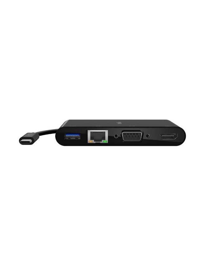 belkin - Belkin Usb-C Multimedia With Tethered Usb-C Cable - Interface Hub With Usb-A 3.2 Gen Port, Ethernet Port, Vga Port, And 4K Hdmi Port, For Mac And Windows And Usb-C Devices- Black Black - Image 1