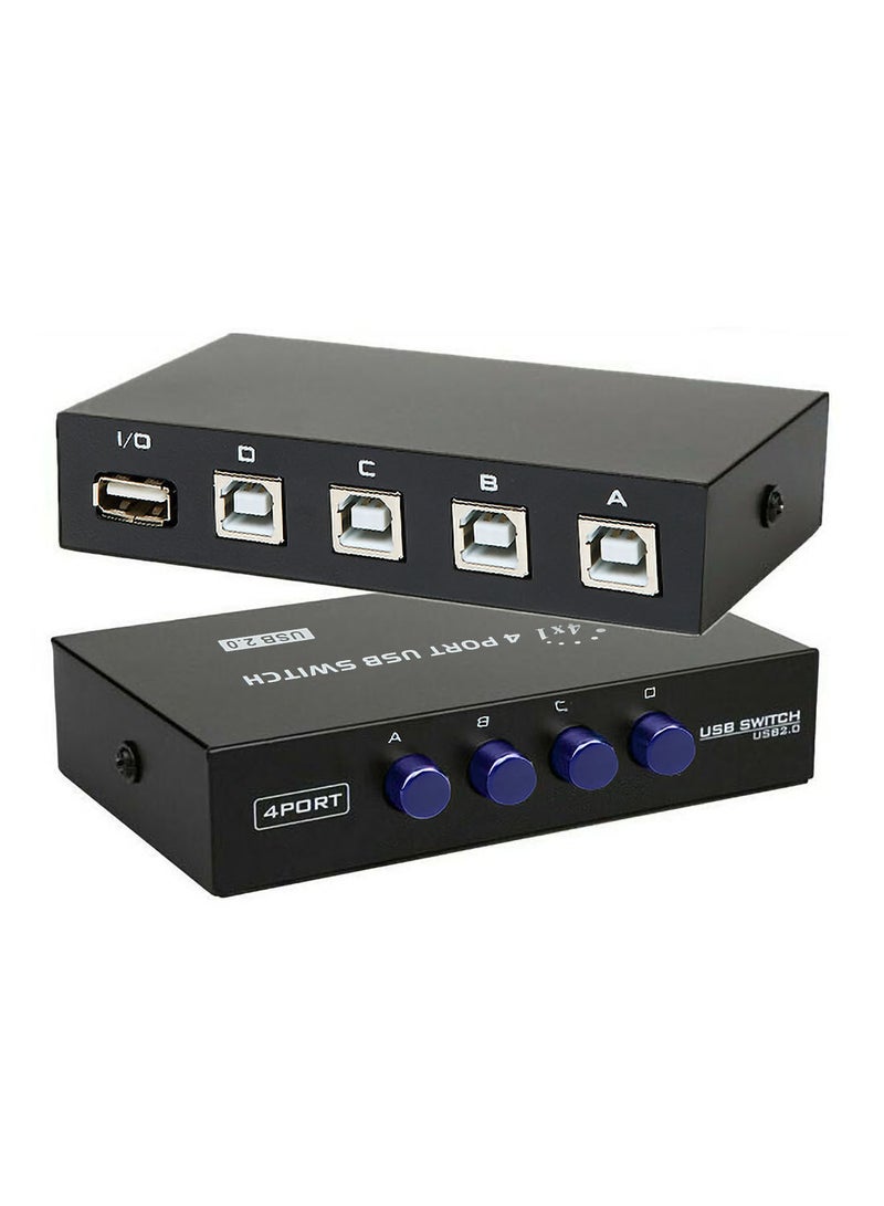 Noon East - 4 Port USB 2.0 Sharing Manual Switch Box Hub 4 PCS Share Switcher 1 USB Device For Printer Scanner Camera Keyboard Black - Image 1