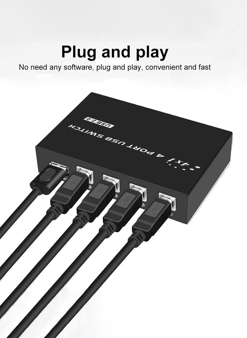 Noon East - 4 Port USB 2.0 Sharing Manual Switch Box Hub 4 PCS Share Switcher 1 USB Device For Printer Scanner Camera Keyboard Black - Image 1