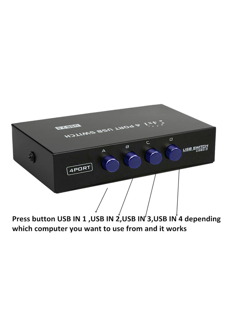 Noon East - 4 Port USB 2.0 Sharing Manual Switch Box Hub 4 PCS Share Switcher 1 USB Device For Printer Scanner Camera Keyboard Black - Image 1