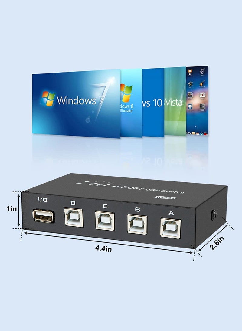 Noon East - 4 Port USB 2.0 Sharing Manual Switch Box Hub 4 PCS Share Switcher 1 USB Device For Printer Scanner Camera Keyboard Black - Image 1