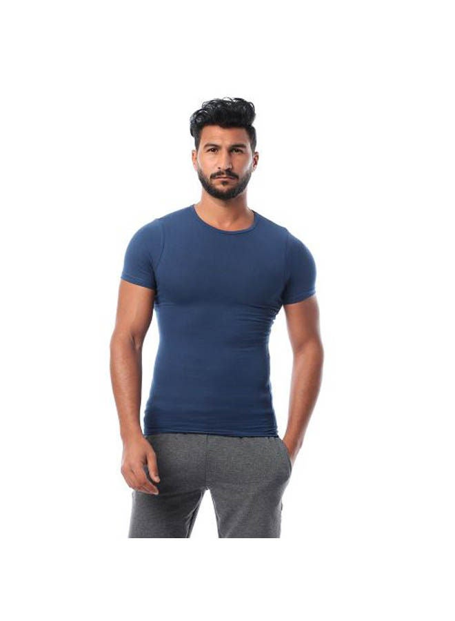 DICE Round Neck Short Sleeve Slim Plain T_Shirt Navy - Image 1
