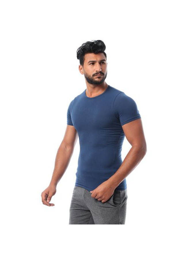 DICE Round Neck Short Sleeve Slim Plain T_Shirt Navy - Image 2