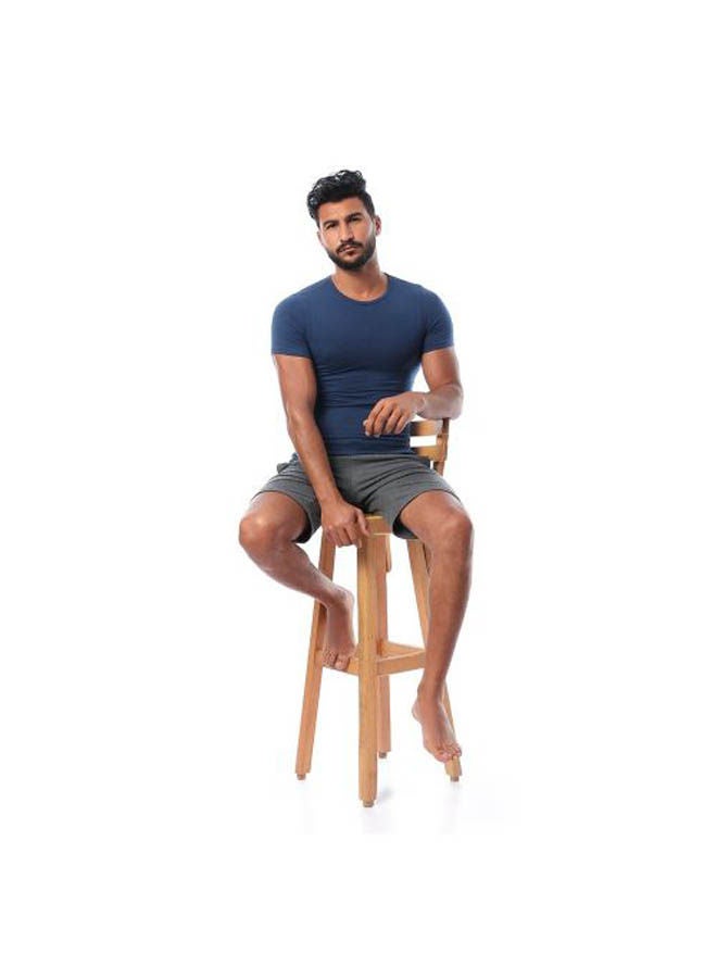 DICE Round Neck Short Sleeve Slim Plain T_Shirt Navy - Image 3