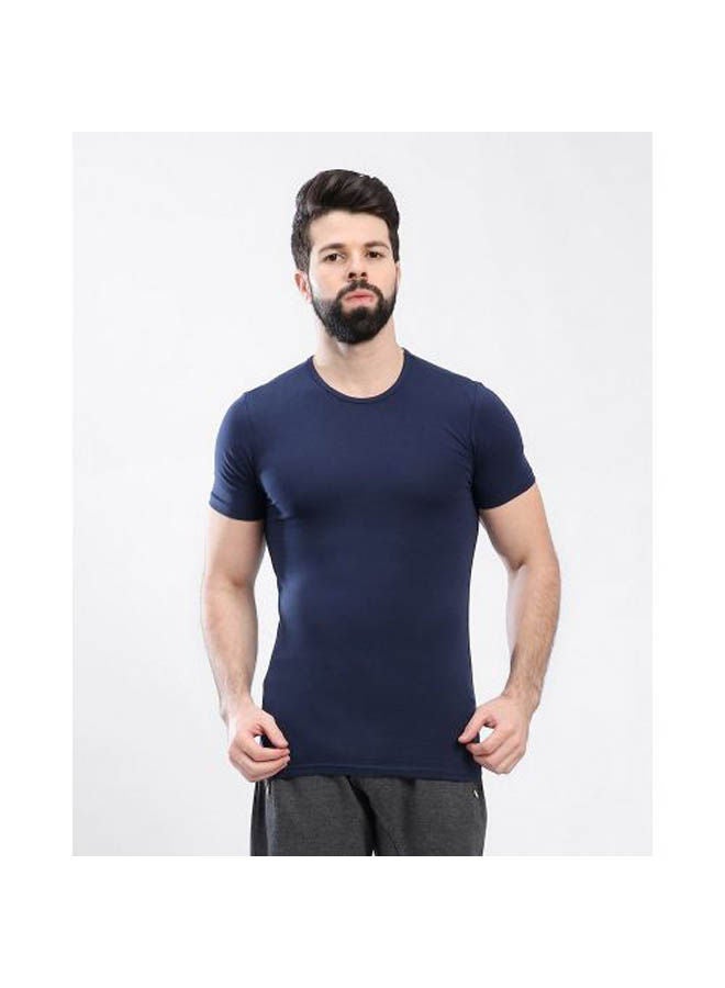 DICE Round Neck Short Sleeve Slim Plain T_Shirt Navy - Image 5