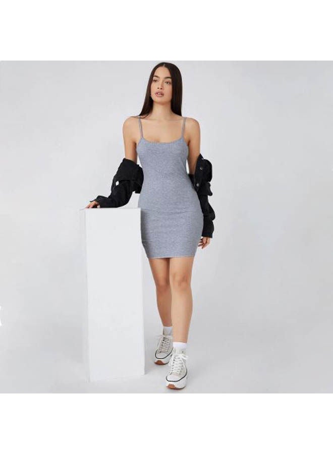 Mesery Bretelle Short Dress Cotton Thin Strap Grey  - Image 2